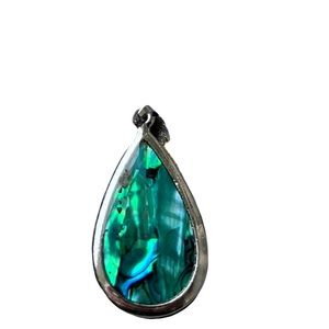 New Zealand Paua Shell Teardrop Pendant in Silver Tone setting